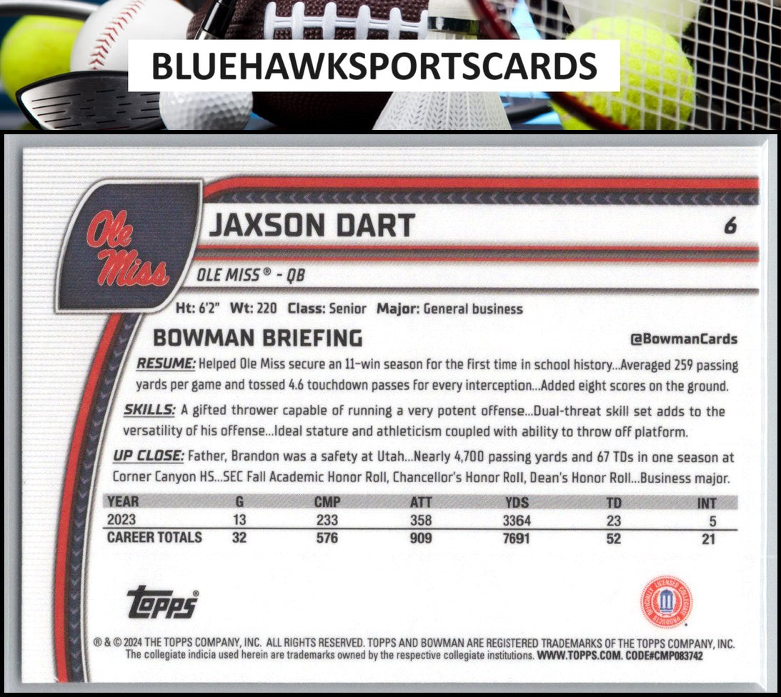 2024 Bowman University Chrome #6 Jaxson Dart