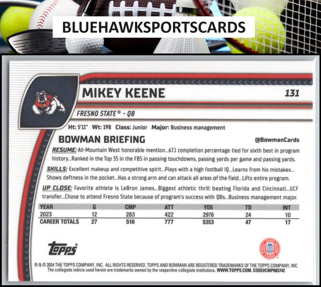2024 Bowman University Chrome #131 Mikey Keene