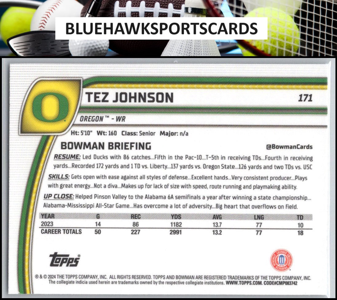 2024 Bowman University Chrome #171 Tez Johnson