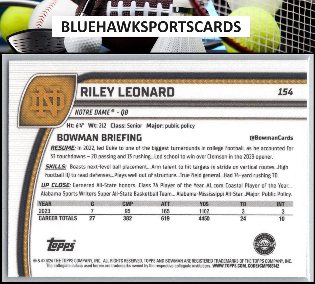 2024 Bowman University Chrome #154 Riley Leonard