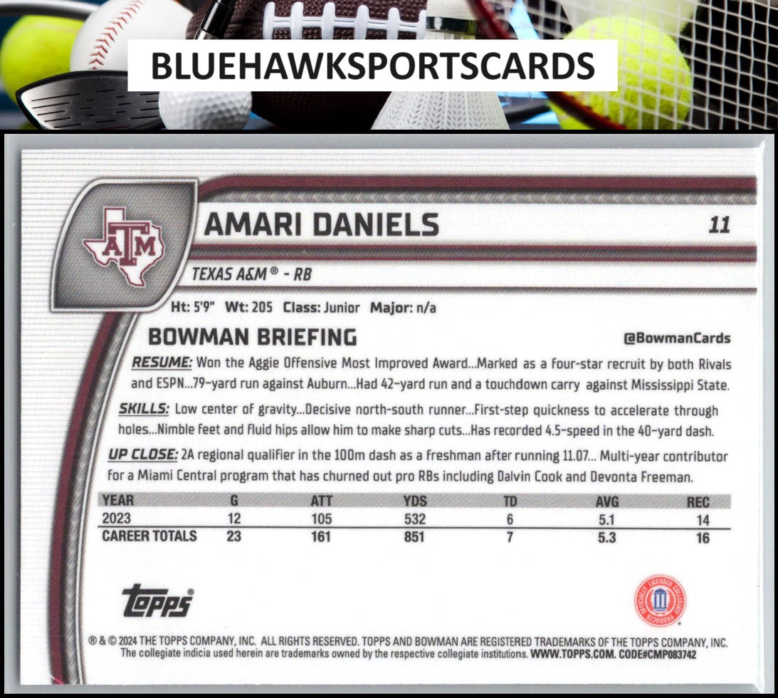 2024 Bowman University Chrome #11 Amari Daniels