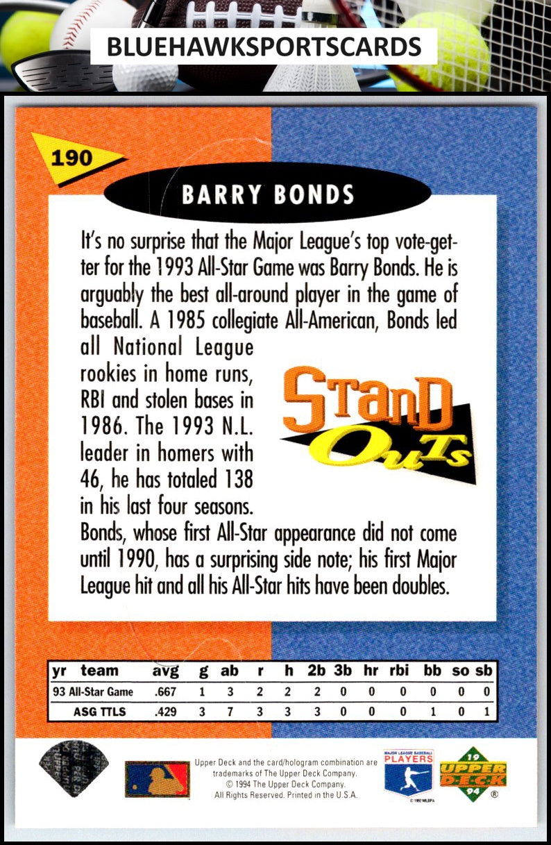 1994 Upper Deck Fun Pack #190 Barry Bonds