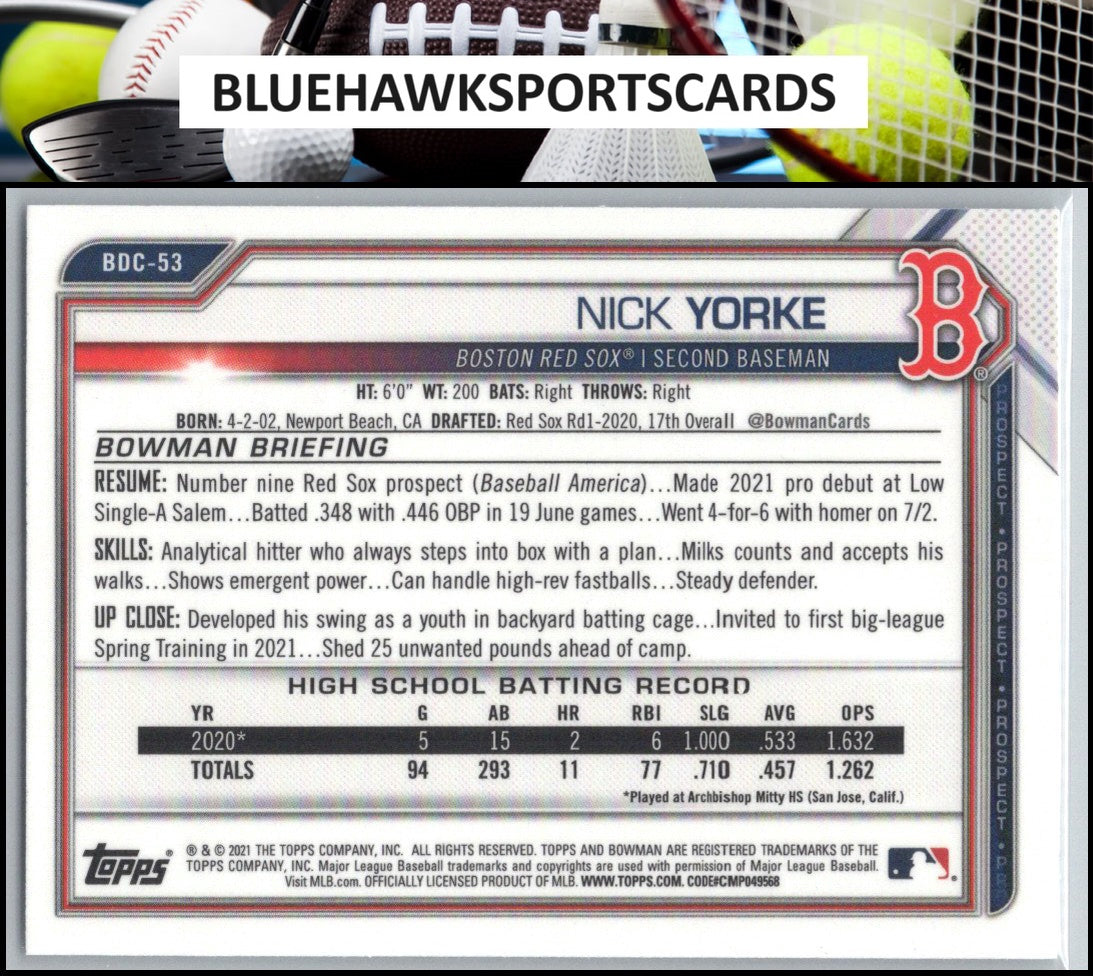 2021 Bowman Draft #BDC-53 Nick Yorke Chrome
