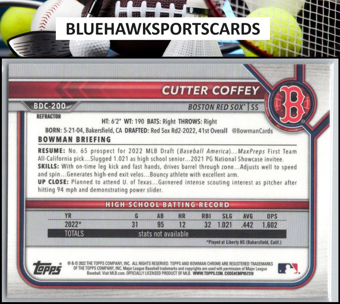2022 Bowman Draft #BDC-200 Cutter Coffey Chrome Refractor