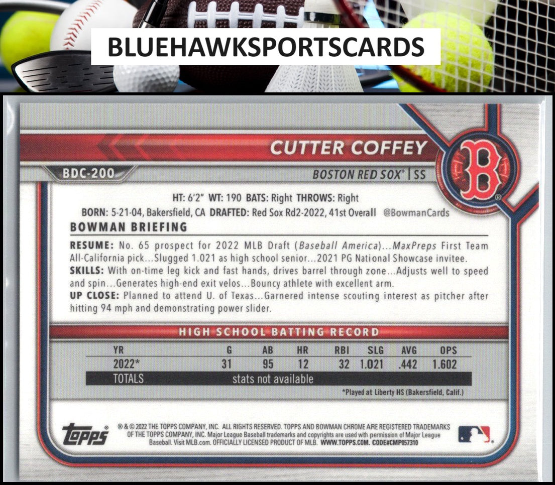 2022 Bowman Draft #BDC-200 Cutter Coffey Chrome Asia Refractor