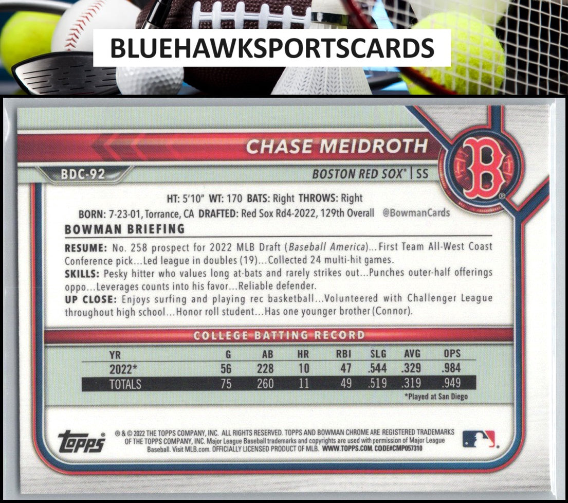 2022 Bowman Draft #BDC-92 Chase Meidroth Chrome