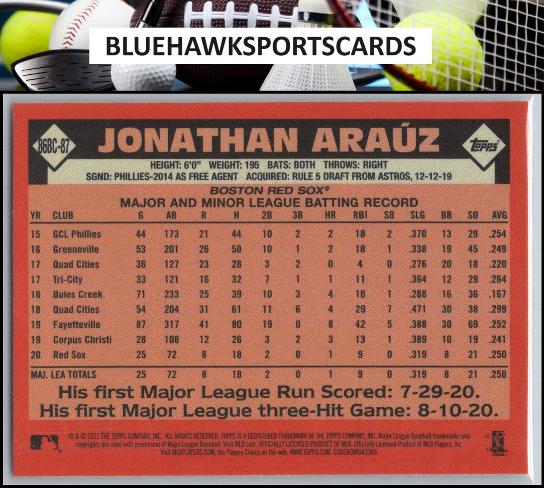 2021 Topps #86BC-87 Jonathan Arauz 1986 Topps Baseball 35th Anniversary Chrome