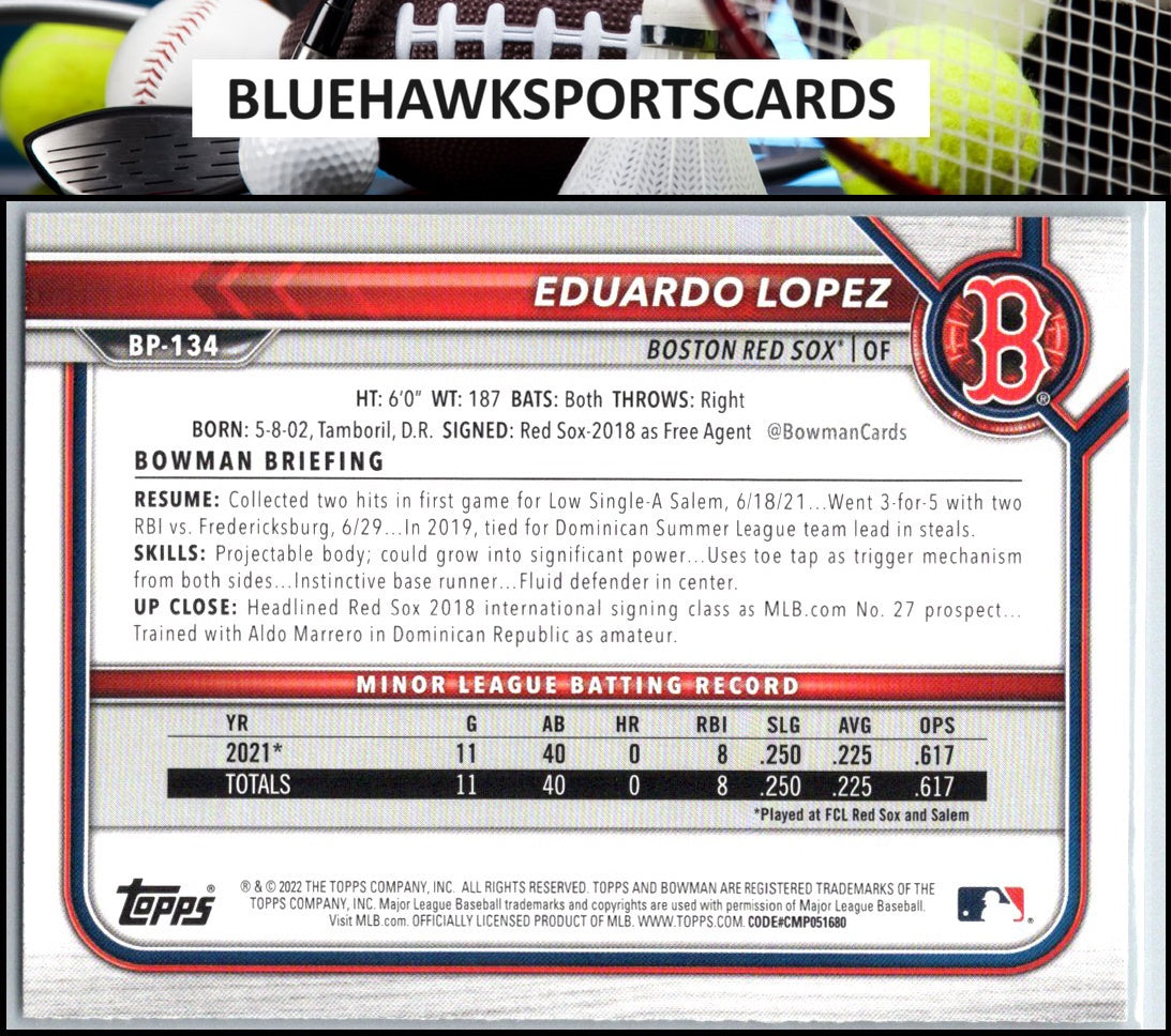 2022 Bowman #BP-134 Eduardo Lopez Prospects