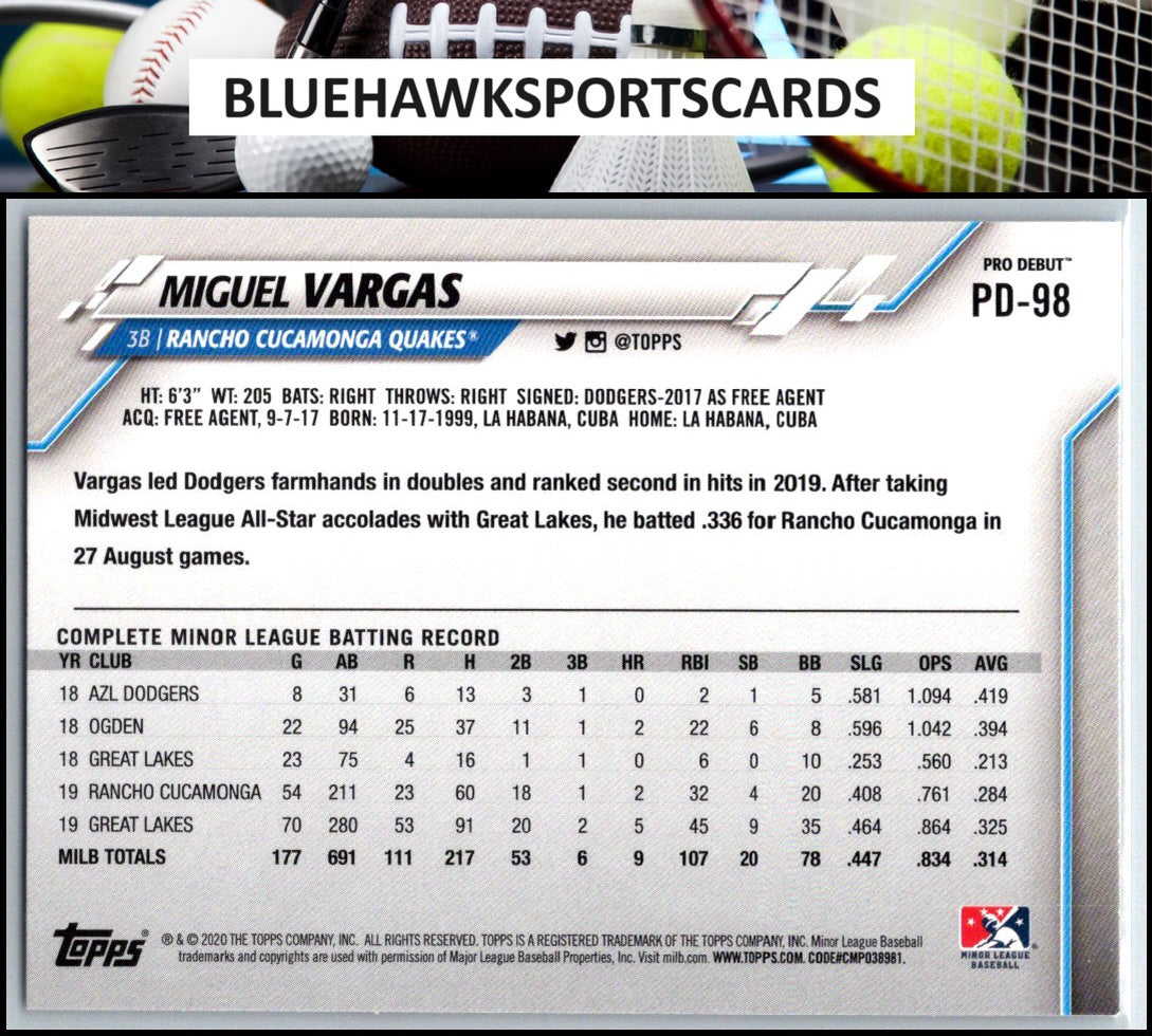 2020 Topps Pro Debut #PD-98 Miguel Vargas