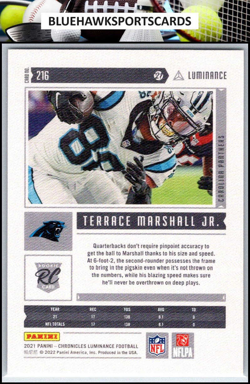 2021 Panini Chronicles #216 Terrace Marshall Jr. Luminance Update Rookies Pink
