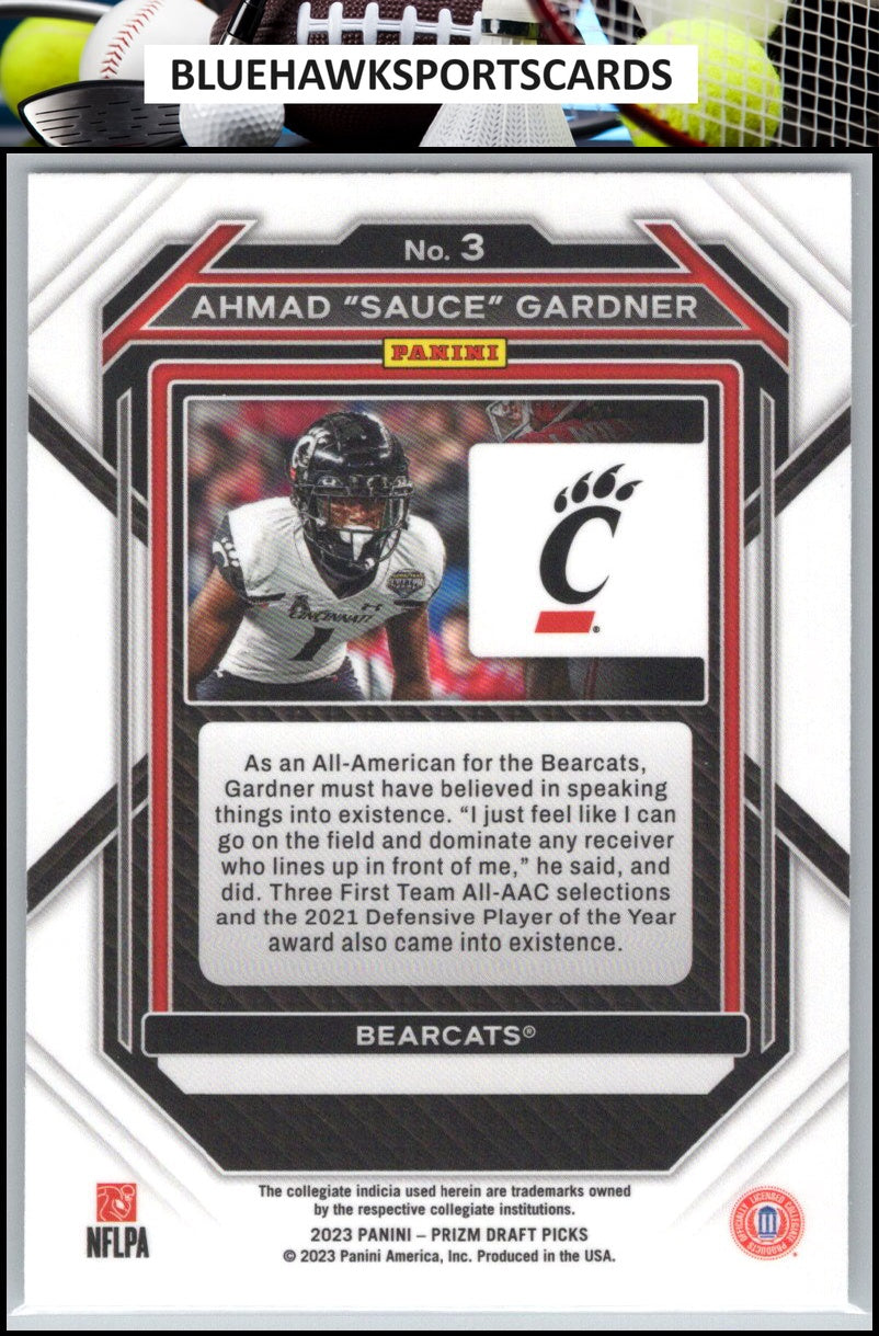 2023 Panini Prizm Draft Picks #3 Ahmad "Sauce" Gardner