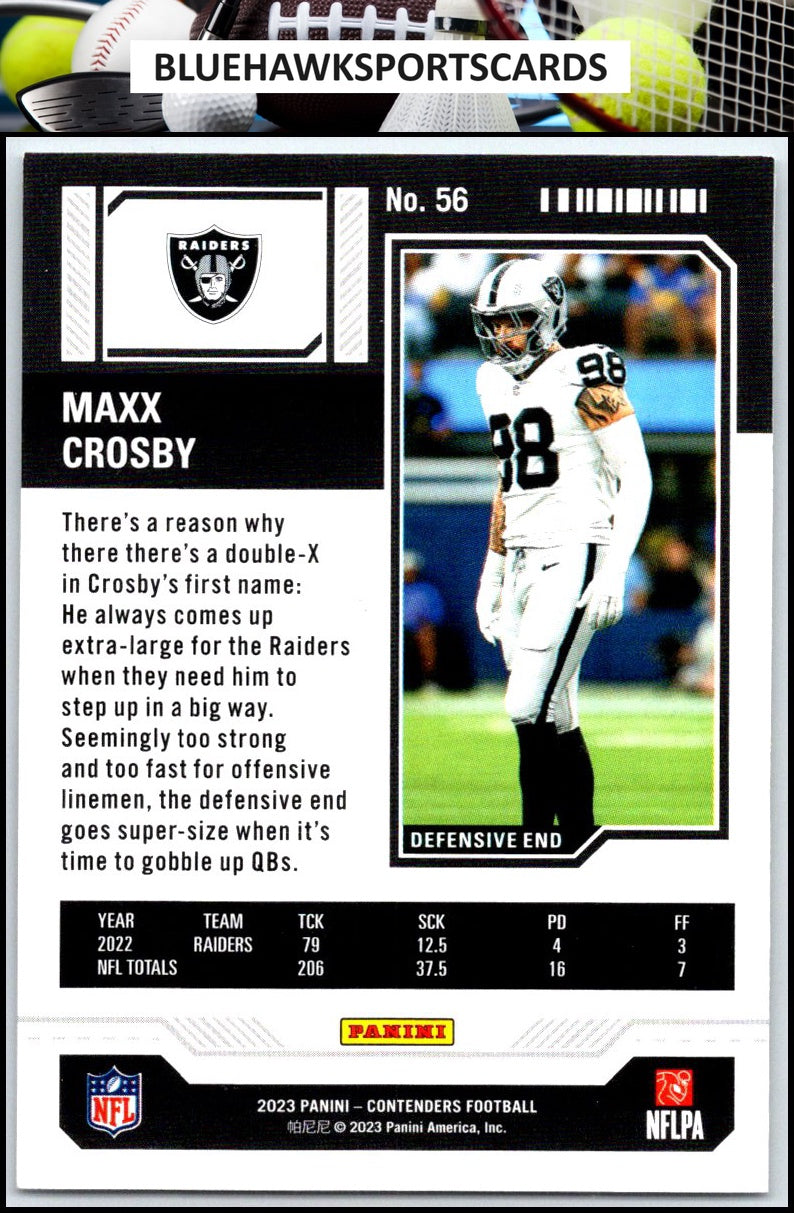 2023 Panini Contenders #56 Maxx Crosby Season Ticket Retail