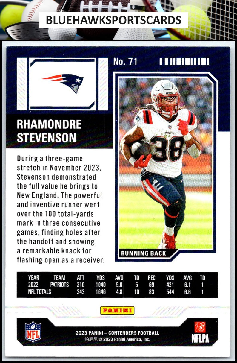 2023 Panini Contenders #71 Rhamondre Stevenson Season Ticket Retail