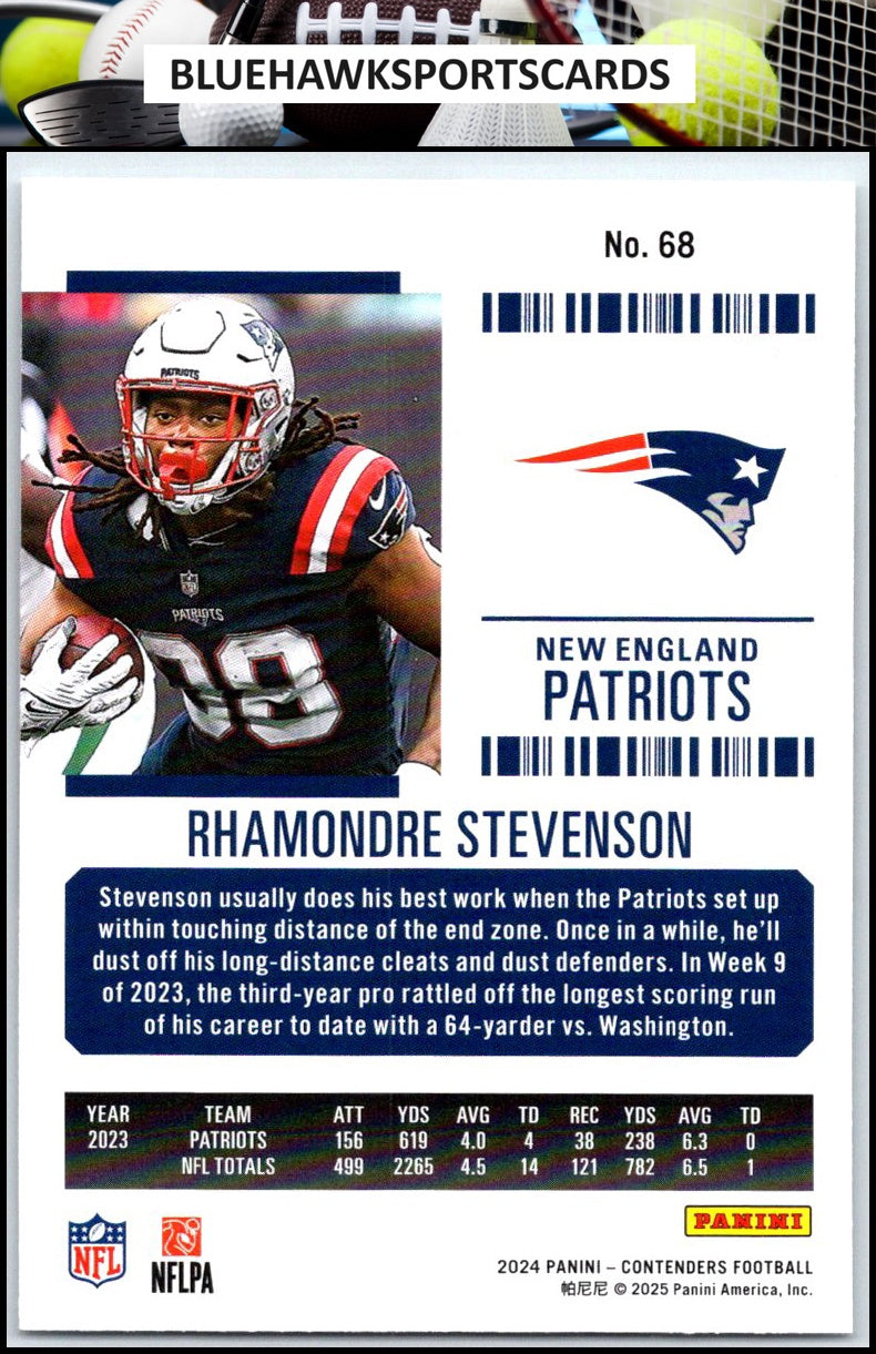 2024 Panini Contenders #68 Rhamondre Stevenson Season Ticket Retail