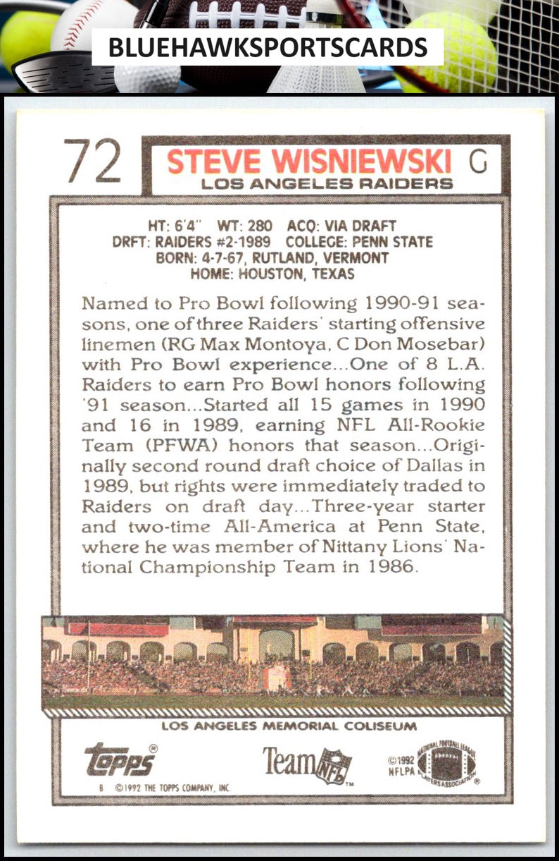 1992 Topps #72b Steve Wisniewski