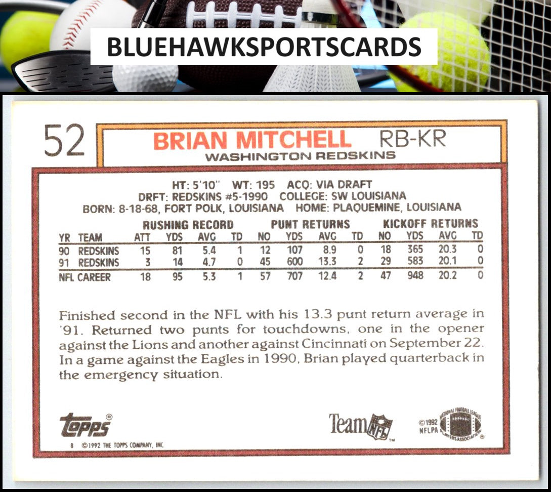 1992 Topps #52 Brian Mitchell