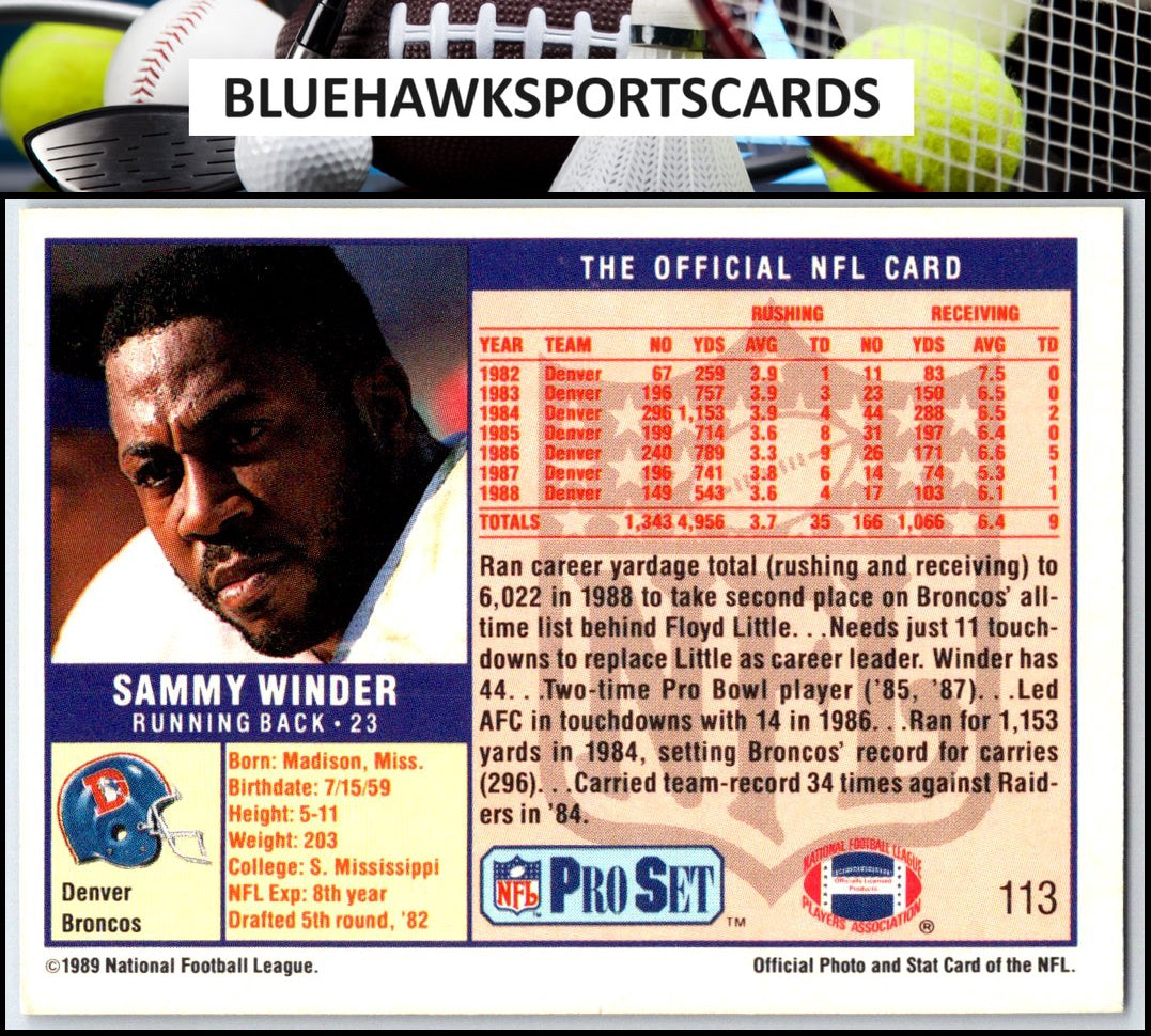 1989 Pro Set #113 Sammy Winder