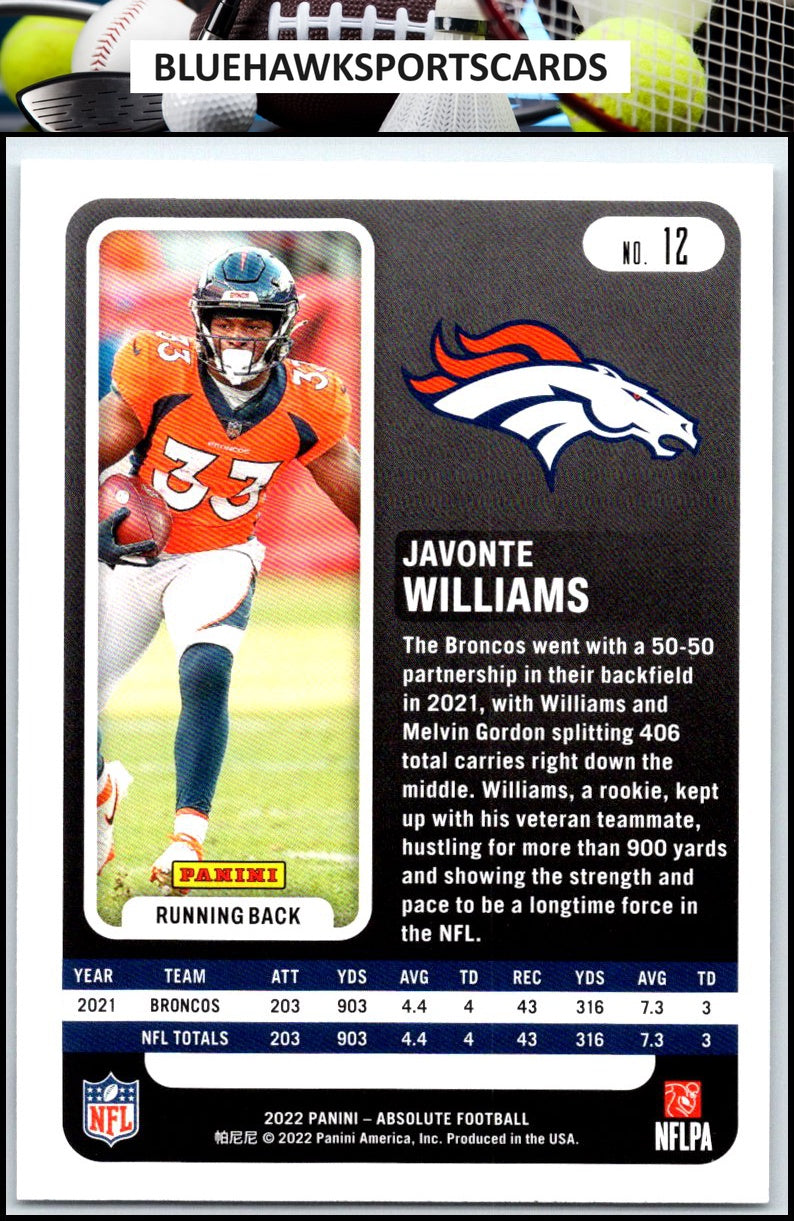 2022 Panini Absolute #12 Javonte Williams Retail