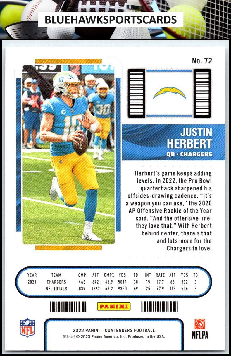 2022 Panini Contenders #72 Justin Herbert