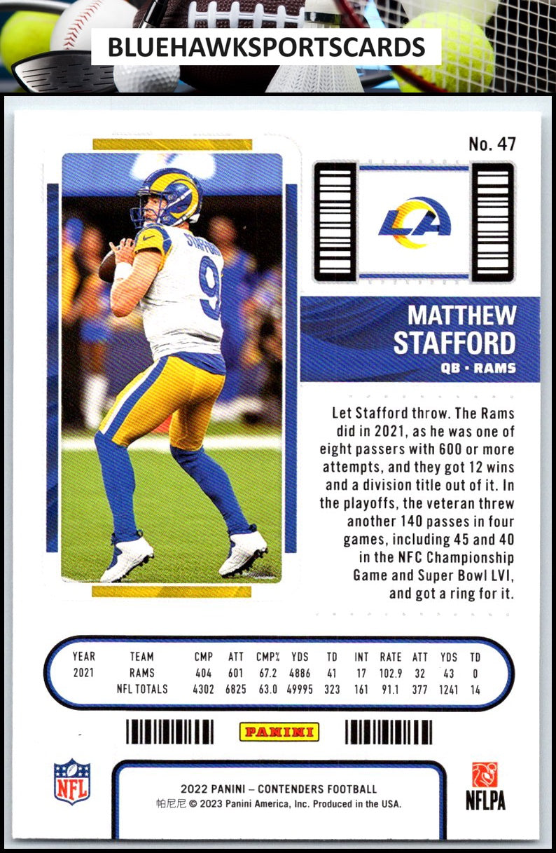 2022 Panini Contenders #47 Matthew Stafford