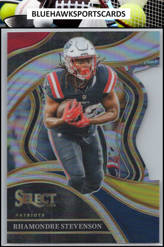 2023 Panini Select #223 Rhamondre Stevenson Red and Yellow Prizms Die Cuts