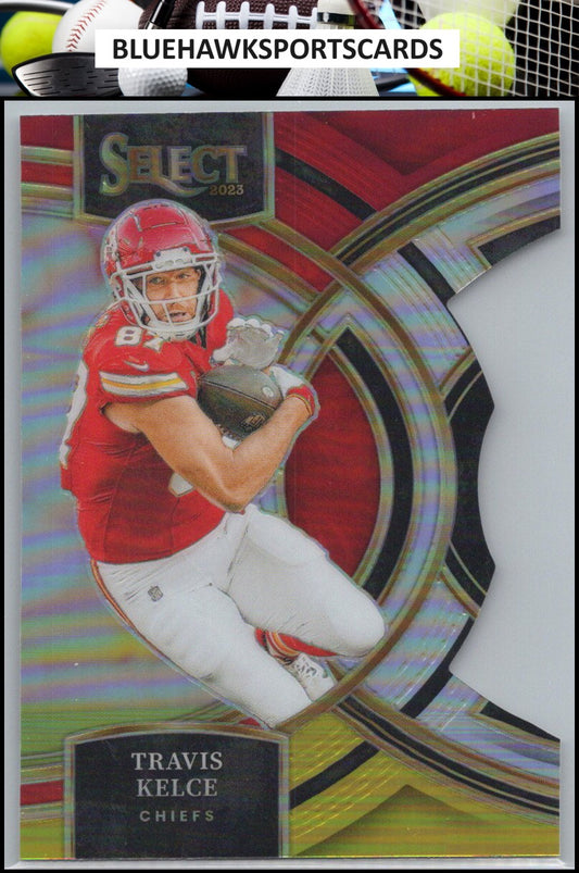 2023 Panini Select #150 Travis Kelce Red and Yellow Prizms Die Cuts