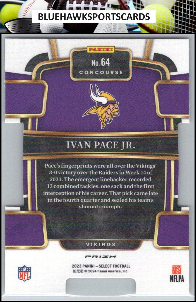 2023 Panini Select #64 Ivan Pace Jr. Green and Yellow Prizms Die Cuts