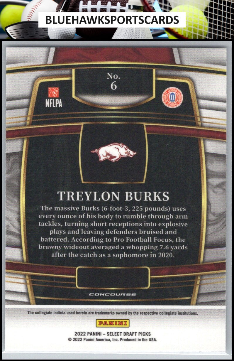 2022 Panini Select Draft Picks #6 Treylon Burks Blue (Retail Base)