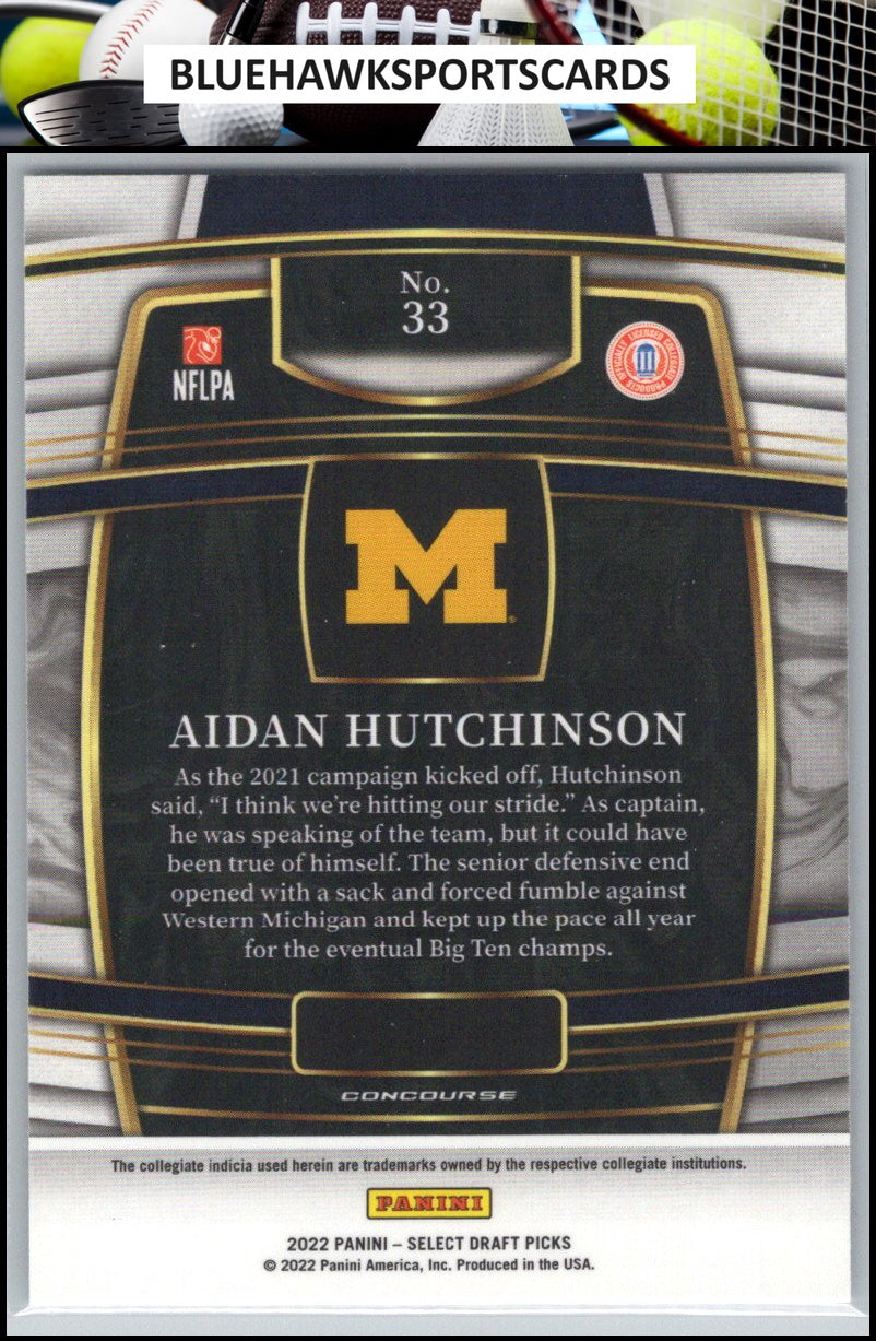 2022 Panini Select Draft Picks #33 Aidan Hutchinson Blue (Retail Base)
