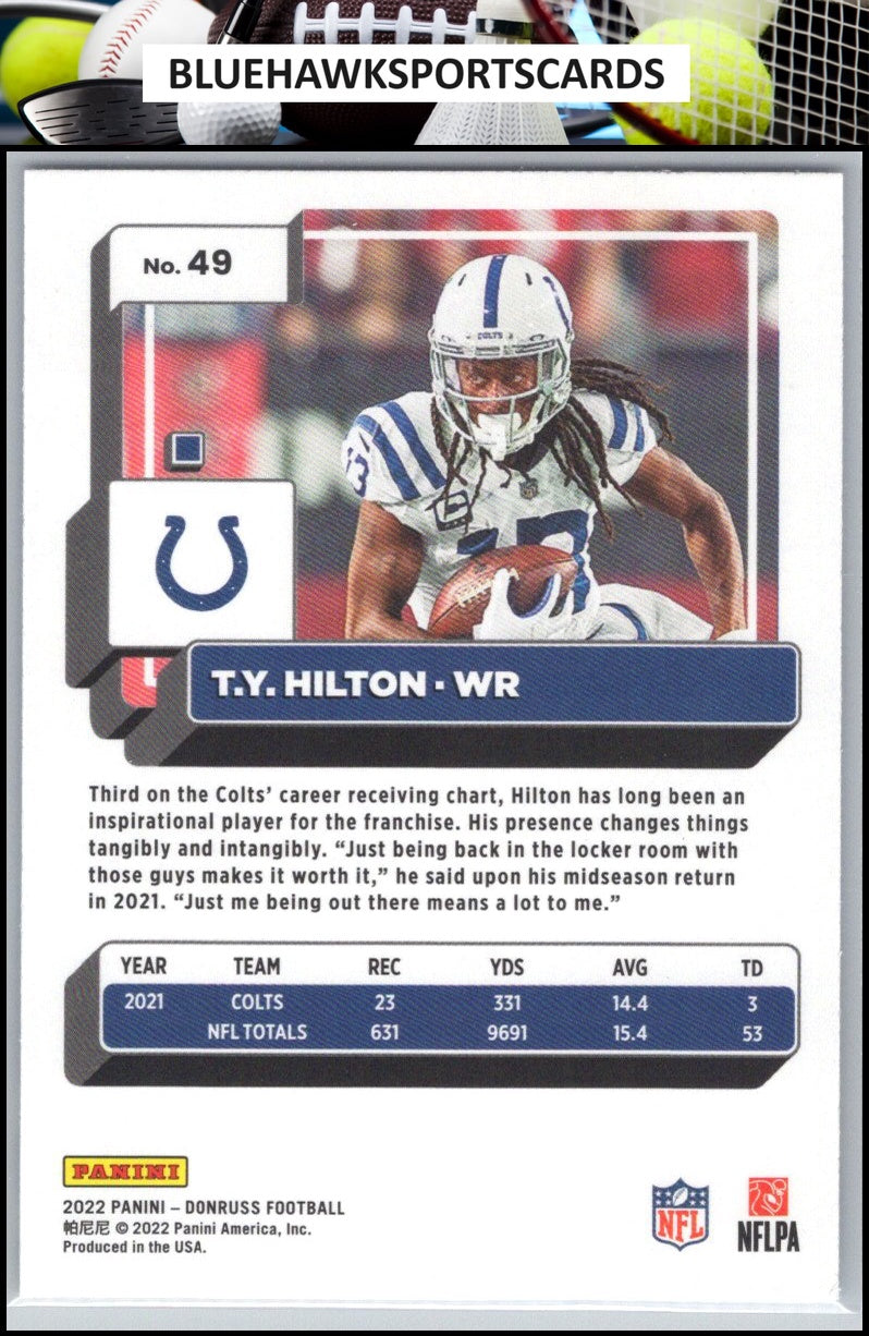 2022 Donruss #49 T.Y. Hilton Blue Press Proof