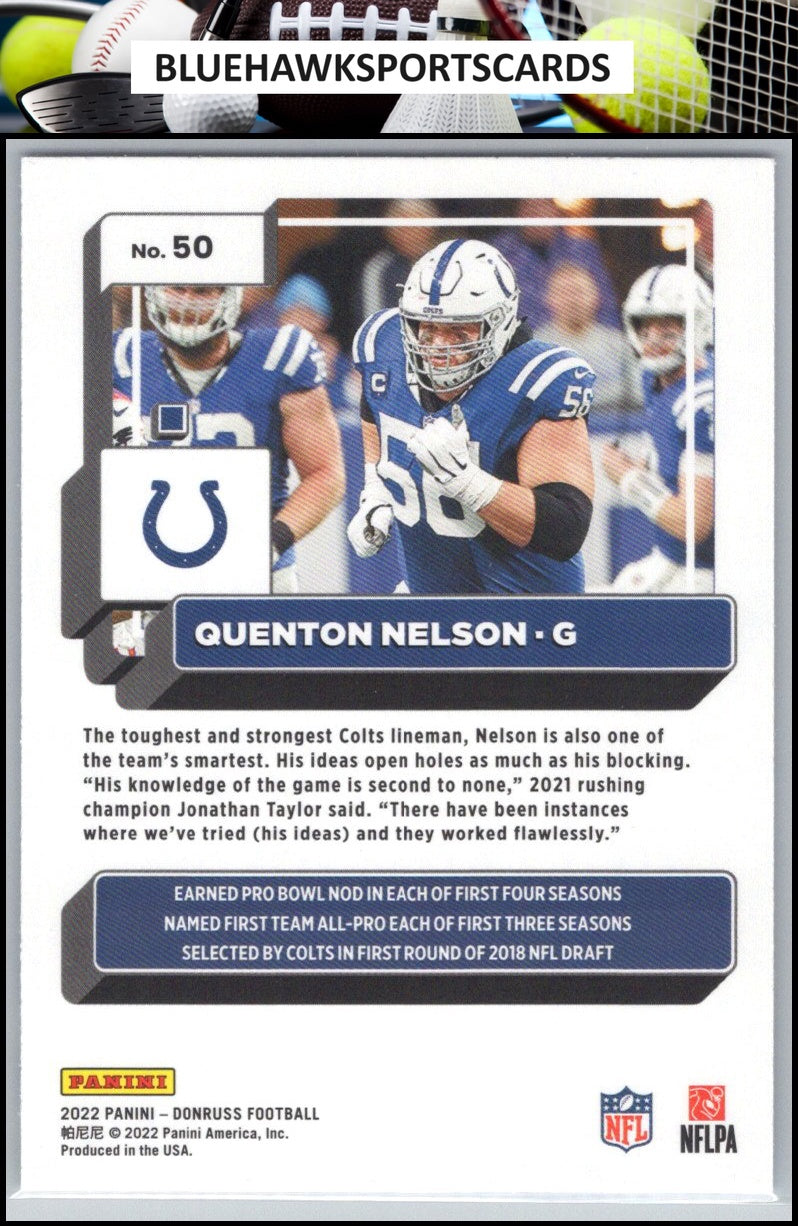 2022 Donruss #50 Quenton Nelson Blue Press Proof