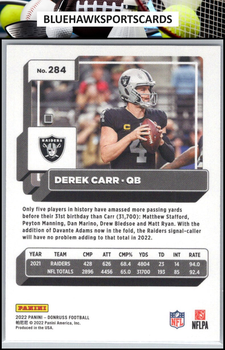 2022 Donruss #284 Derek Carr Blue Press Proof