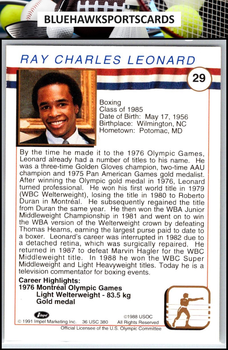 1991 Impel U.S. Olympic Hall of Fame #29 Sugar Ray Leonard