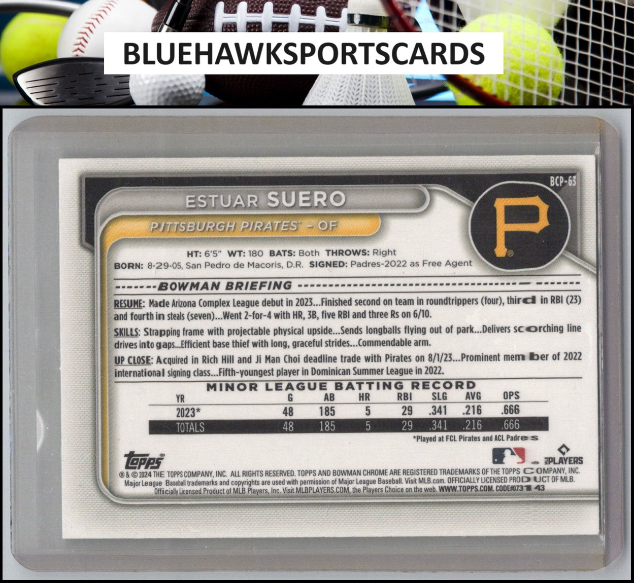 2024 Bowman #BCP-63 Estuar Suero Chrome Prospects Lunar Glow Refractors