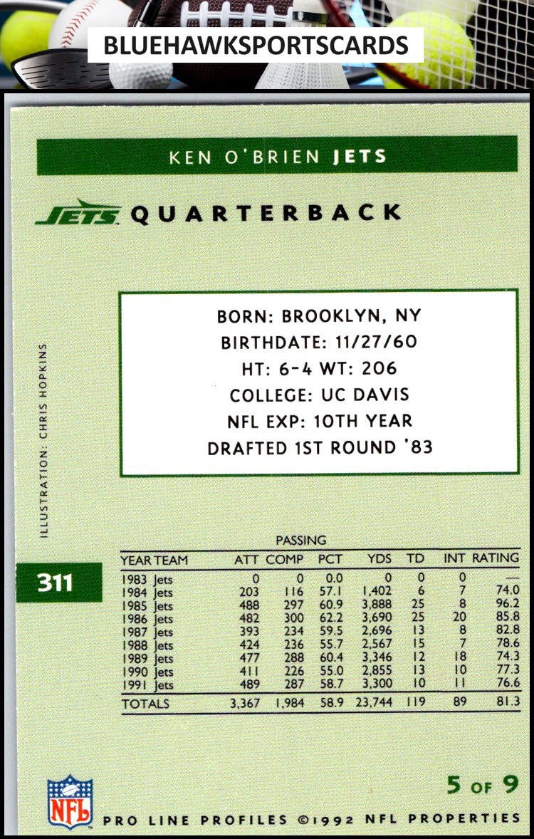 1992 Pro Line Profiles #311 Ken O'Brien