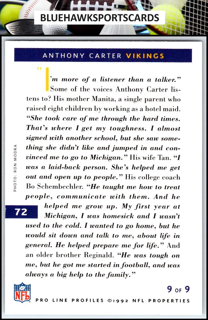 1992 Pro Line Profiles #72 Anthony Carter