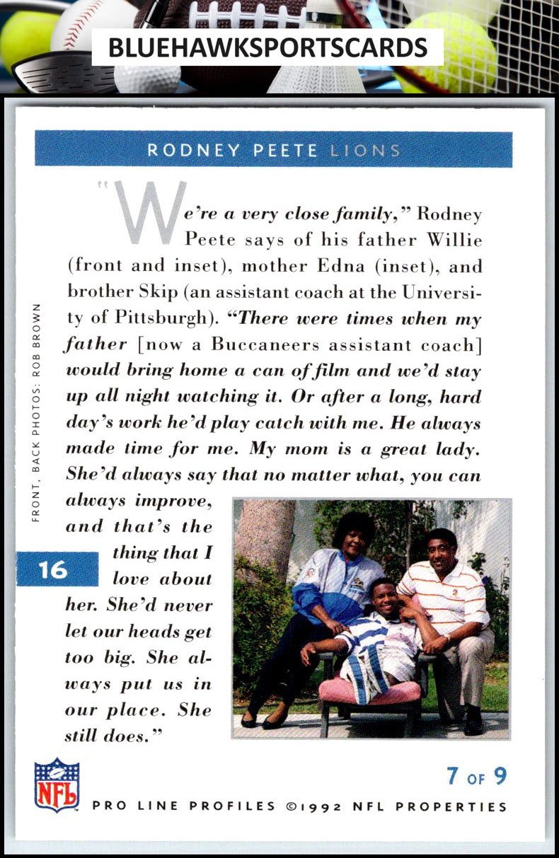 1992 Pro Line Profiles #16 Rodney Peete