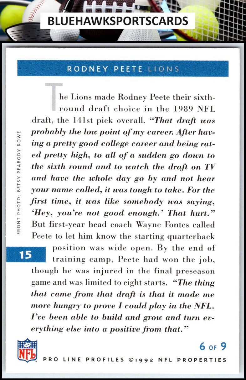 1992 Pro Line Profiles #15 Rodney Peete