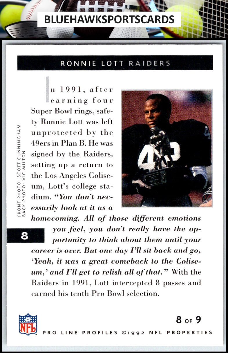 1992 Pro Line Profiles #8 Ronnie Lott