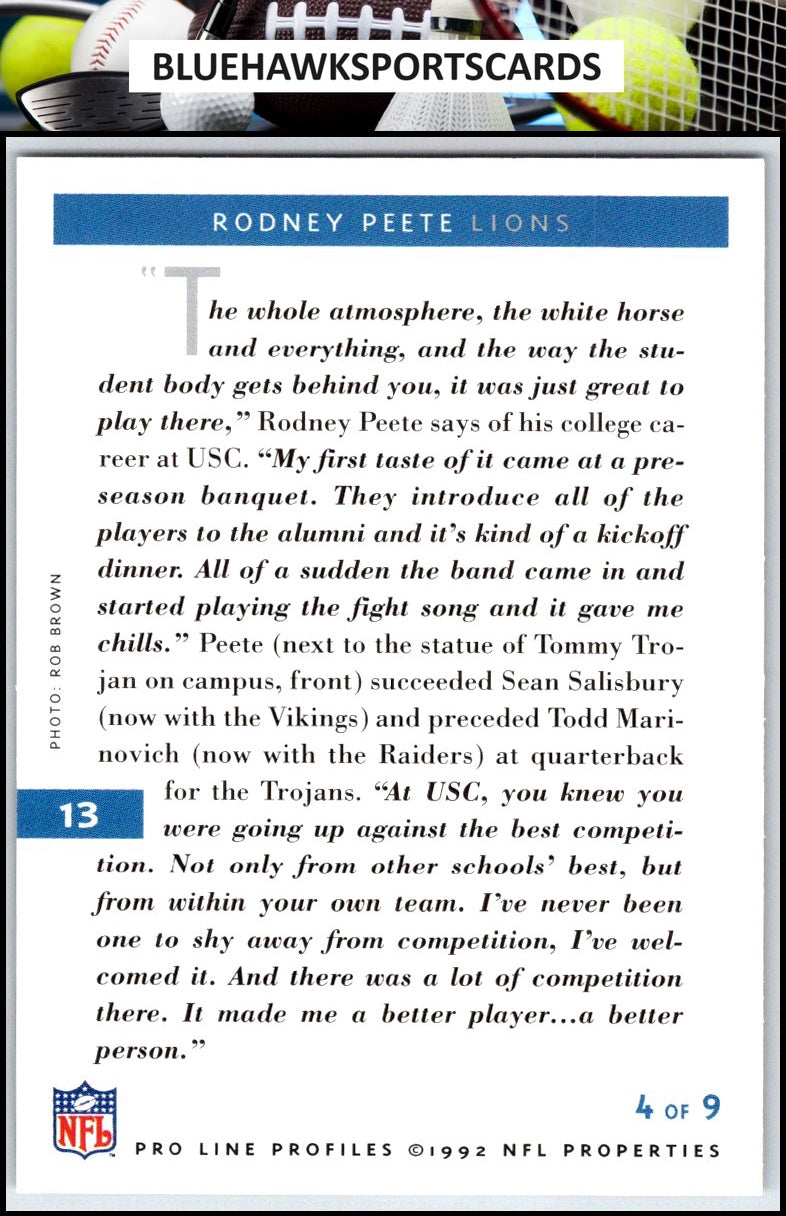 1992 Pro Line Profiles #13 Rodney Peete