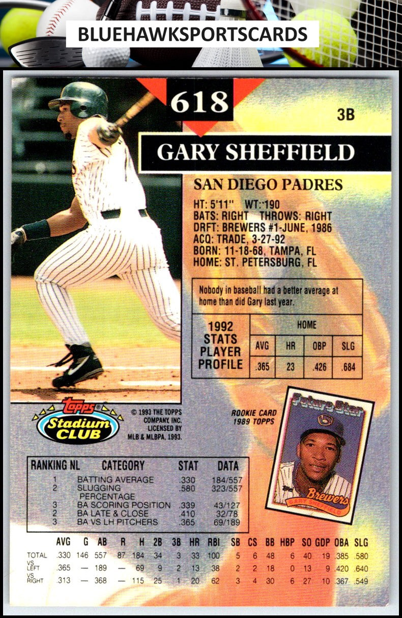 1993 Stadium Club #618 Gary Sheffield