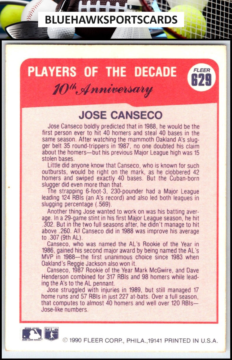 1990 Fleer #629 Jose Canseco