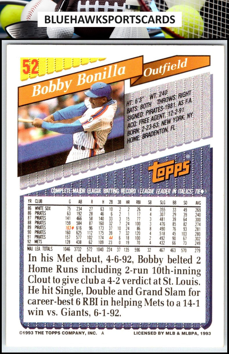 1993 Topps #52 Bobby Bonilla Gold