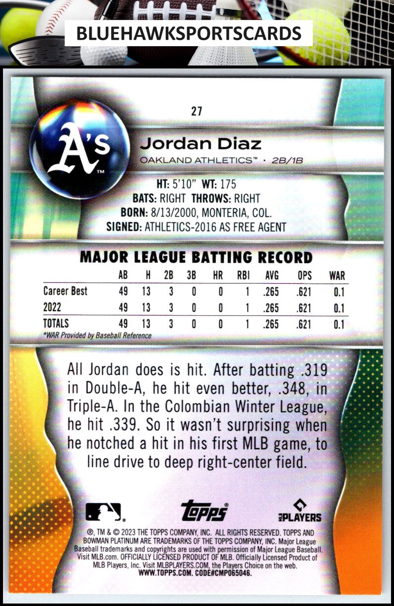 2023 Bowman Platinum #27 Jordan Diaz Ice Foil