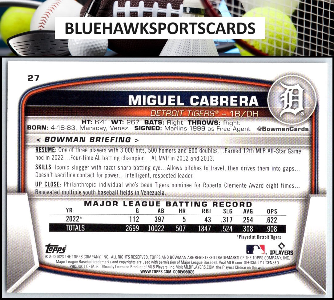 2023 Bowman #27 Miguel Cabrera