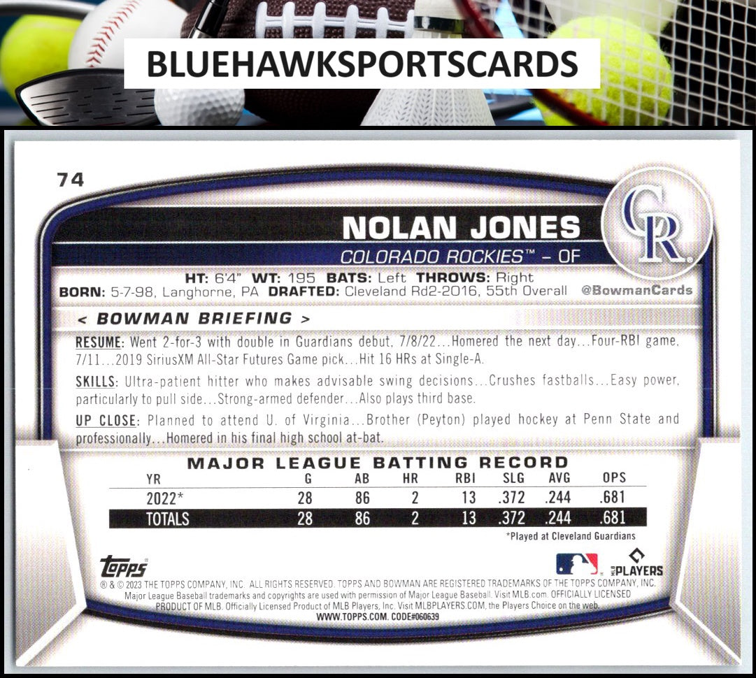 2023 Bowman #74 Nolan Jones