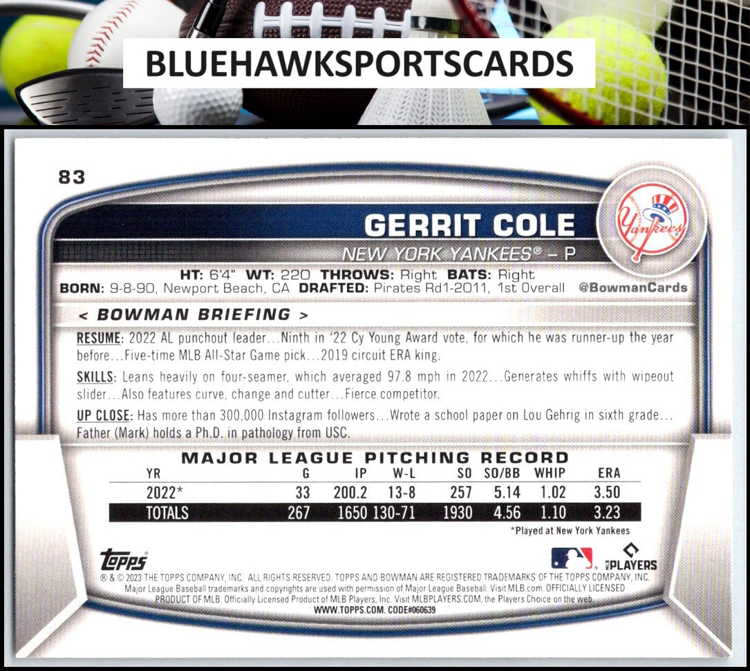 2023 Bowman #83 Gerrit Cole