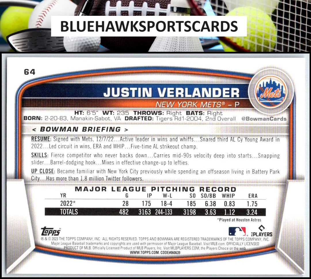 2023 Bowman #64 Justin Verlander