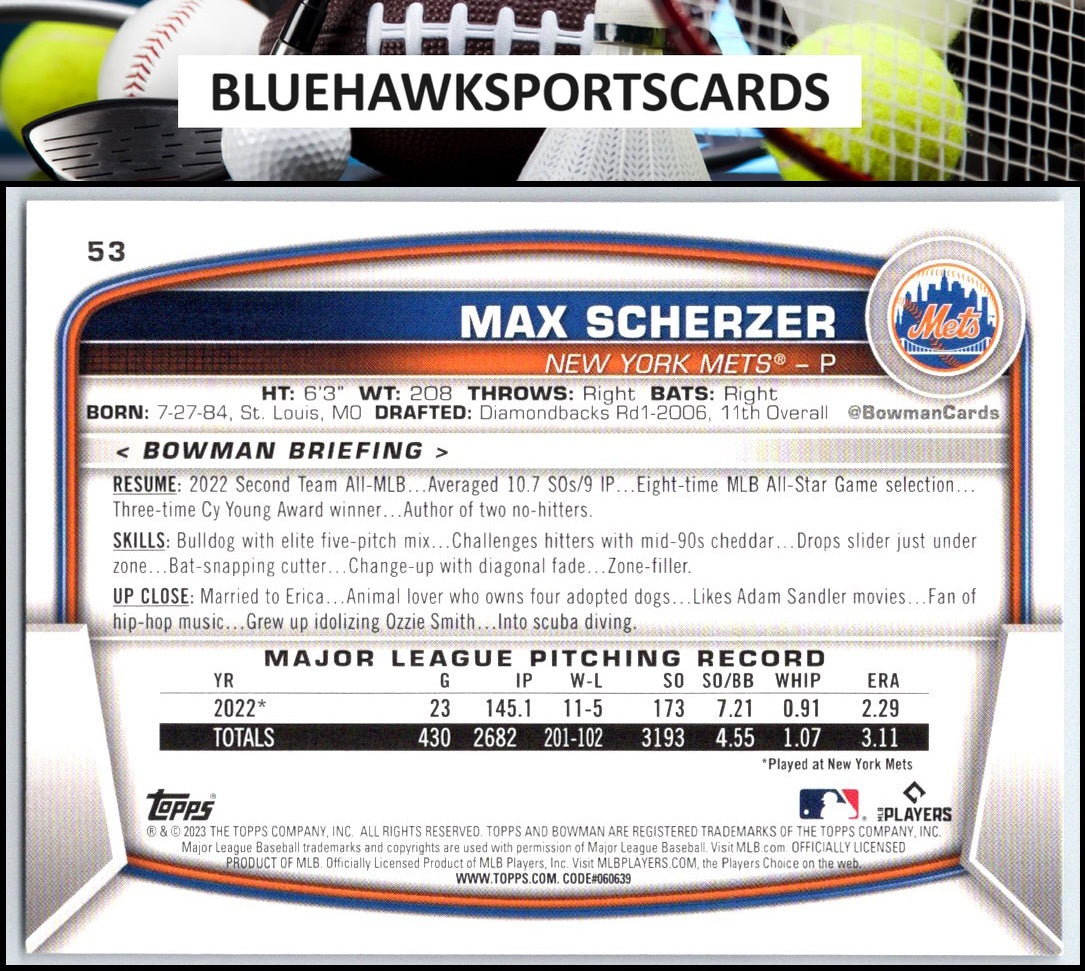 2023 Bowman #53 Max Scherzer