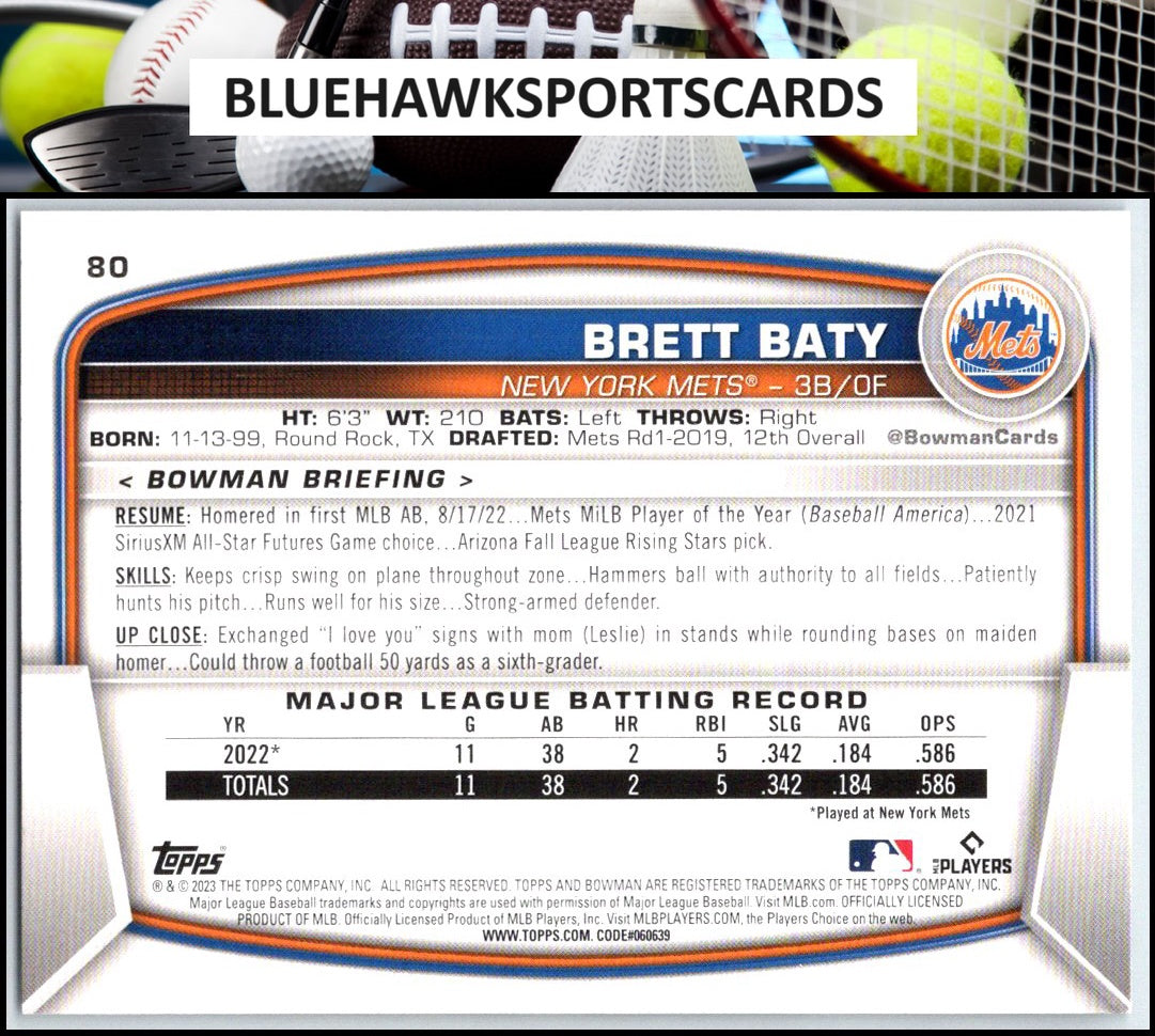 2023 Bowman #80 Brett Baty